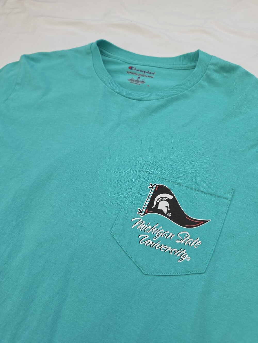 Champion Michigan State Spartans MSU Long Sleeve Pocket T-Shirt Teal Size Medium
